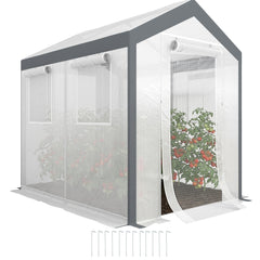 Outdoor Walk-In Tunnel Greenhouse with Roll-up Windows, Zippered Mesh Door, & Weather Cover,  8' x 6' x 7.4'