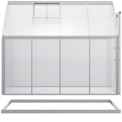 8' x 6' Aluminum Outdoor Greenhouse, Polycarbonate Walk-in Garden Greenhouse Kit with Adjustable Roof Vent, Rain Gutter and Sliding Door for Winter, Silver