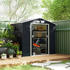 7' x 4' Outdoor Storage Shed, Garden Tool House with Foundation Kit Vents Sliding Doors for Backyard Patio Dark Gray