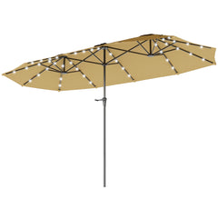 13ft Double-Sided Market Umbrella, Large Patio Umbrella with Solar Lights, Crank Handle for Garden, Pool, Yard, Khaki