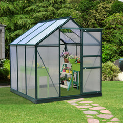 6' x 6' Greenhouse for Outdoors, Polycarbonate Greenhouse with Rain Gutter and Roof Vent, Aluminum Walk-in Green Houses for Outside for Patio Backyard Garden, Dark Green