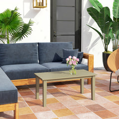 Rectangle Outdoor Coffee Table, HDPE All-Weather Outdoor Patio Table with Slatted Tabletop for Yard, Balcony, Brown