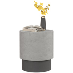 Lightweight Accent Table with Concrete Finish, Round Side Table with 4 Adjustable Feet for Indoor, Outdoor, Gray