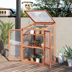 Wooden Cold Frame Greenhouse Small Mini Planter Box, 30" L x 24" W x 44" H, Natural