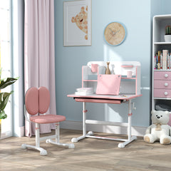 Height Adjustable Kids Desk and Chair Set for Writing Drawing w/ Tilt Desktop, Storage Drawer and Reading Rack, Pink