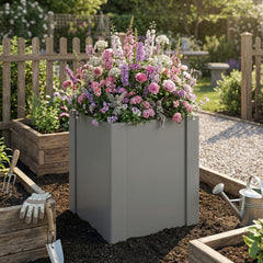 Raised Garden Bed Galvanized Planter Box Outdoor with Gloves for Gardening Vegetables, Flower, Herb, 1.4 x 1.4 x 1.5 ft, Gray