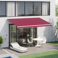 13' x 8' Retractable Awning, Patio Awnings, Sunshade Shelter w/ Manual Crank Handle, UV & Water-Resistant Fabric and Aluminum Frame for Deck, Balcony, Yard, Wine Red