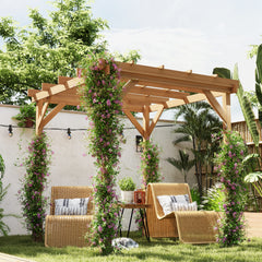 6.6' x 6.6' Wood Pergola, Outdoor Gazebo Grape Trellis with Stable Structure for Climbing Plant Support, Dark Brown