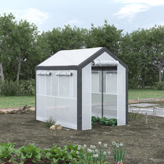 Outdoor Walk-In Tunnel Greenhouse with Roll-up Windows, Zippered Mesh Door, & Weather Cover,  8' x 6' x 7.4'