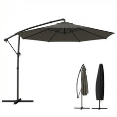 10 ft Offset Patio Umbrella with Cover, Hanging Cantilever Umbrella with 360° Rotation, Crank Handle, Tilt Grayish Brown