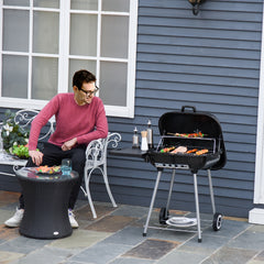 Charcoal Barbecue Grill with Portable Wheel, Side Tray and Lower Shelf for Outdoor BBQ for Garden, Backyard, Poolside