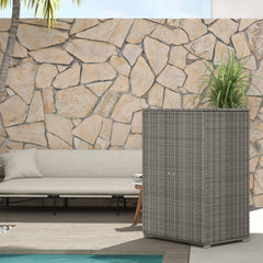 Outdoor Storage Cabinet with Shelves, Rattan Pool Towel Storage Cabinet with Removable Shelf & Drawer, Dark Gray