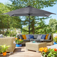 9' x 7' Solar Umbrella, LED Lighted Patio Umbrella for Table or Base with Tilt & Crank, Outdoor Umbrella for Backyard, Pool, Beach, Gray