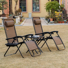 Zero Gravity Chair Set with Side Table, Folding Reclining Chair with Cupholders & Pillows, Adjustable Lounge Chairs for Pool, Backyard, Lawn, Beach, Brown