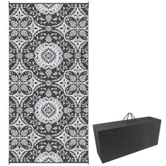 Outdoor Rug for Patio, 9' x 18' Waterproof Large Mat, Reversible Plastic Straw Rug for Decor, Portable Outside RV Camping Area Carpet Mat for Backyard Porch Deck Picnic, Gray & White Floral