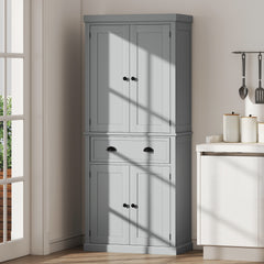 72.5" Kitchen Cabinet, Pantry Storage Cabinet with Doors and Shelves, Freestanding Food Pantry Cabinet, Gray