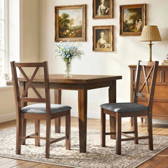 Set of 2 Dining Chairs, Upholstered X-Back Dining Room Chairs with Rubberwood Legs and Padded Seat, Walnut