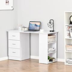 47" Modern Home Office Computer Desk Bookcase Combo Writing Table Workstation with 3 Drawer and Storage Shelf - White