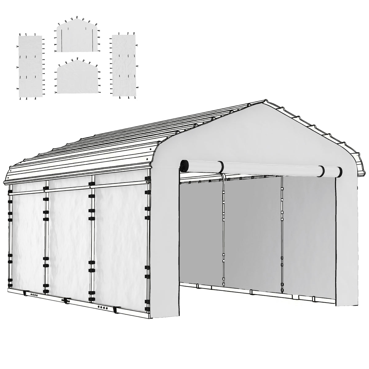 Carport Replacement Sidewall Panel for 12' x 20' Carports, UPF50+ Waterproof Replacement Side Wall Cover, White