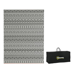 Reversible Outdoor Rug Carpet RV Camping Rugs with Carry Bag, 9' x 12', Gray & Cream White Boho