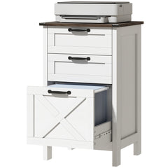 Vertical File Cabinet with 3 Drawers, Rustic Farmhouse Office Storage Cabinet for A4, Letter Size, Distressed White