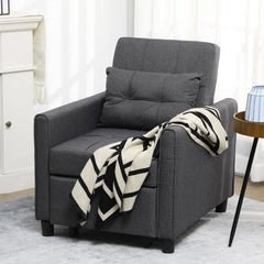 3-in-1 Convertible Chair Bed, Multi-Functional Single Sofa Bed, Pull Out Sleeper Chair with Adjustable Backrest, Pillow, and Pockets, Gray