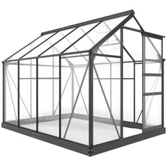 Polycarbonate Greenhouse, Heavy Duty Outdoor Aluminum Walk-in Green House Kit Vent Door, 6.2'x8.3'x6.6' Gray