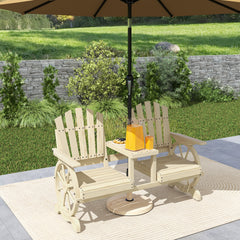 2-Seat Wooden Garden Bench with Table, Umbrella Hole, High Backrest, Armrests for Backyard, Patio, Garden, Natural Wood