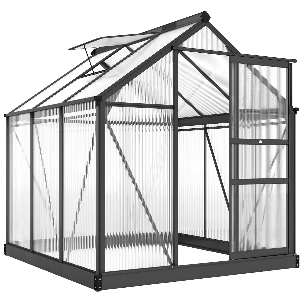 Polycarbonate Greenhouse, Heavy Duty Outdoor Aluminum Walk-in Green House Kit Vent Door, 6.2'x6.2'x6.6' Gray