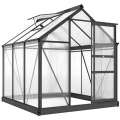 Polycarbonate Greenhouse, Heavy Duty Outdoor Aluminum Walk-in Green House Kit Vent Door, 6.2'x6.2'x6.6' Gray