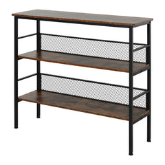 3-Tier Console Table Industrial Style Storage Metal Wooden Shelf with a Robust Multi-Functional Design & Adjustable Feet, Black