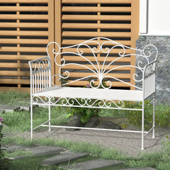 43" Garden Bench, Outdoor Patio Bench with Armrests, Metal Porch Bench for Backyard, Poolside, Lawn, Cream White