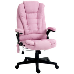 6 Point Vibrating Massage Office Chair with Heat, Linen High Back Massage Desk Chair with Reclining Backrest, Pink