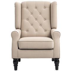 Wingback Accent Chair for Living Room, Button-Tufted Lounge Chair with Round Armrests and Wood Legs, Beige