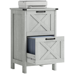 Vertical File Cabinet with 2 Drawers, Rustic Farmhouse Office Storage Cabinet for A4, Letter Size, Distressed Light Gray