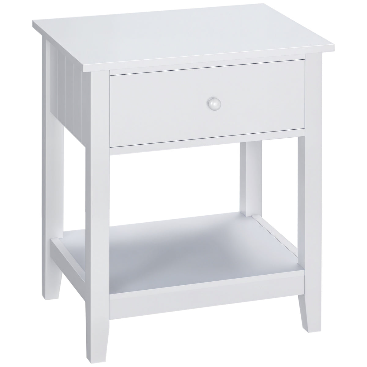 Modern Side Table for Living Room, End Table, 2-tier Side Table with Drawer and Storage Shelf, White