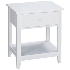Modern Side Table for Living Room, End Table, 2-tier Side Table with Drawer and Storage Shelf, White