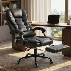 7-Point Vibrating Massage Office Chair High Back Massaging Office Desk Chair with Lumbar Support, Footrest, Black
