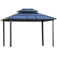 10' x 12' Hardtop Gazebo Canopy with Polycarbonate Roof, Aluminum Frame, Permanent Pavilion Outdoor Gazebo with Netting, for Patio, Garden, Backyard, Deck, Lawn, Light Gray