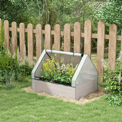 Raised Garden Bed, Outdoor Metal Planter Box with Mini Greenhouse, White and Brown