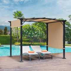 8' x 10' Retractable Pergola Canopy Steel Frame Polyester Fabric Gazebo with Top Cover, Retractable Canopy Shade Awning