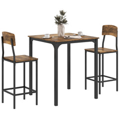 3 Piece Pub Table and Chairs, Small Kitchen Table and Chairs, Square Dining Table with 2 Stools, Rustic Brown and Black