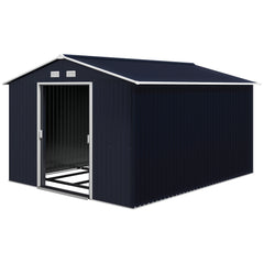 11' x 9' Outdoor Storage Shed, Garden Tool Metal Shed with Foundation Kit, Double Lockable Door, Air Vents and Sloping Roof, for Backyard, Patio, Lawn, Dark Gray