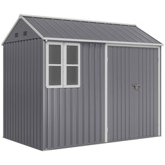 8' x 5.5' Metal Garden Storage Shed, Extra Large Outdoor Tool Storage House w/Lockable Doors, Window, Air Vents, Gray