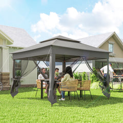 Outdoor Patio Pop Up Canopy Gazebo Shelter with Zipper Netting, Carry Bag, 11' x 11', Dark Gray