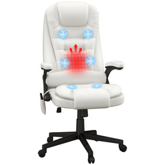 Massage Office Chair, Heated Reclining Computer Chair with 6 Vibration Points, Armrest and Remote, White