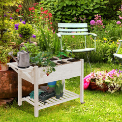 Raised Garden Bed Planter Box w/ 8 Grow Grids, Storage Shelf & Lockable Wheels