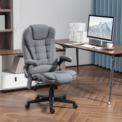 6 Point Vibrating Massage Office Chair with Heat, Linen High Back Massage Desk Chair with Reclining Backrest, Gray