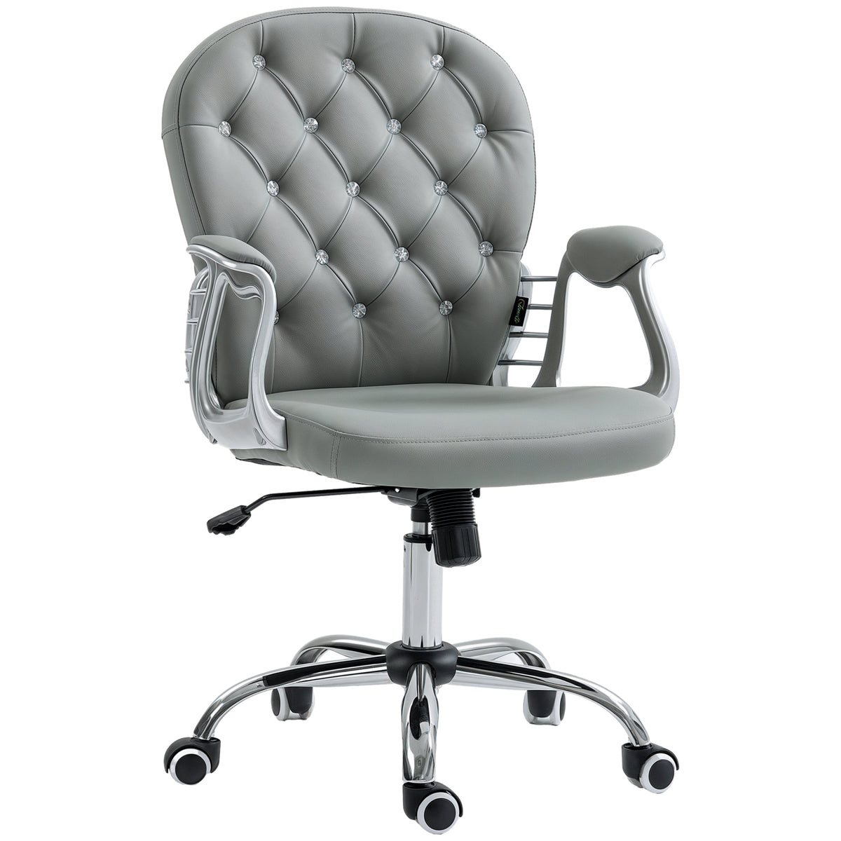 Button Tufted Desk Chair, Home Office Chair with Padded Armrests, Adjustable Height and Swivel Wheels, Gray