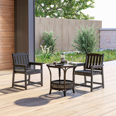 2 Piece All-Weather Patio Chairs, HDPE Patio Dining Chair Set, Heavy Duty Wood-Like Outdoor Furniture, Black